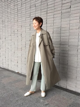 「BEAUTY&YOUTH UNITED ARROWS（ビューティーアンドユースユナイテッドアローズ）の【予約】BY タイプライターオーバートレンチコート（その他アウター、グリーン系）」を使った、Mikiko Udaさん（レディース・161cm）の春コーディネート