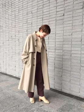 「BEAUTY&YOUTH UNITED ARROWS（ビューティーアンドユースユナイテッドアローズ）のBY ドライギャバジンフラップコート（ステンカラーコート、ベージュ系）」を使った、Mikiko Udaさん（レディース・161cm）の春コーディネート