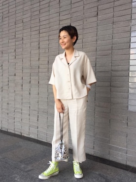 「BEAUTY&YOUTH UNITED ARROWS（ビューティーアンドユースユナイテッドアローズ）の＜CONVERSE（コンバース）＞ALL STAR US NEONCOLORS HI スニーカー（スニーカー、グリーン系）」を使った、Mikiko Udaさん（レディース・161cm）の夏コーディネート