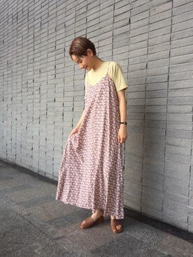 「BEAUTY&YOUTH UNITED ARROWS（ビューティーアンドユースユナイテッドアローズ）の＜TILLETT＞レザートングスクエアヒールサンダル（サンダル、ブラウン系）」を使った、Mikiko Udaさん（レディース・161cm）の夏コーディネート