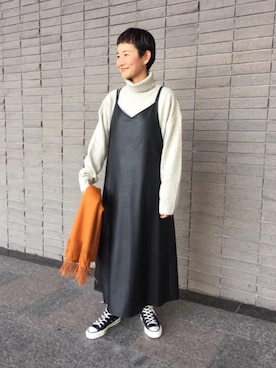 「CONVERSE（コンバース）の＜CONVERSE（コンバース）＞ALL STAR HI MADE IN JAPAN スニーカー（スニーカー、ブラック系）」を使った、Mikiko Udaさん（レディース・161cm）の冬コーディネート