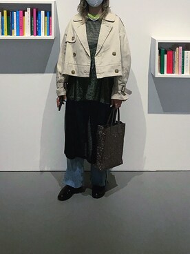 「古着好きな人と繋がりたい」｜「アイテム（トレンチコート）」を使った、usedmixcoさん（レディース・157cm）の春コーディネート
