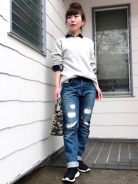 「Doシンプル部」｜「アイテム（スウェット）」を使った、acoさん（レディース・158cm）の春コーディネート