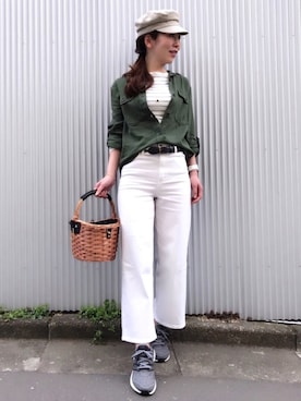 「マリンキャップ」｜「アイテム（アクセサリー）」を使った、acoさん（レディース・158cm）の春コーディネート