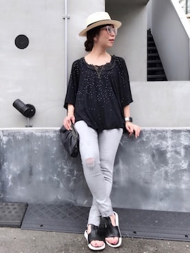 「アイテム（サングラス、ピンク系）」を使った、acoさん（レディース・158cm）の夏コーディネート