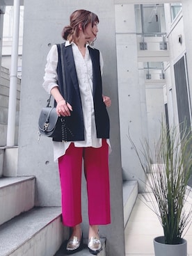 「アイテム（ローファー、シルバー系）」を使った、acoさん（レディース・158cm）の春コーディネート