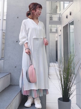 「アイテム（シャツワンピース）」を使った、acoさん（レディース・158cm）の春コーディネート