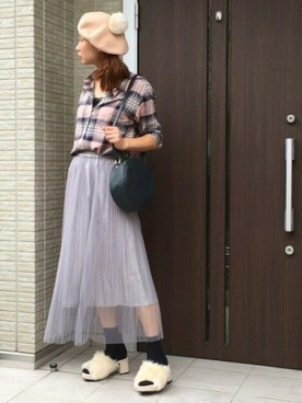 「フランネルシャツ」｜「アイテム（ハンチング/ベレー帽）」を使った、ともぞうでらっくすさん（レディース・167cm）の秋コーディネート