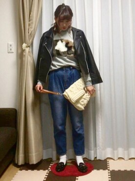 「KOBE LETTUCE」｜「アイテム（ライダースジャケット）」を使った、ともぞうでらっくすさん（レディース・167cm）の秋コーディネート