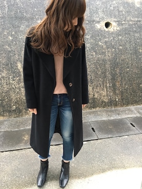 「Ungrid（アングリッド）のインディゴフレイドヘムストスリ（デニムパンツ）」を使った、api☆さん（レディース・154cm）の冬コーディネート