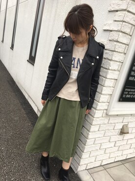 「Ungrid（アングリッド）のアイテム（ライダースジャケット）」を使った、api☆さん（レディース・154cm）の春コーディネート