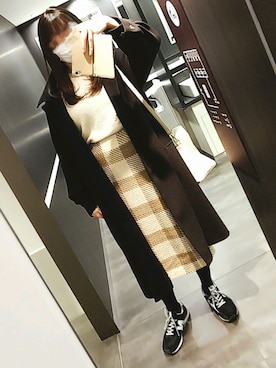 「Heather（ヘザー）のアイテム（ステンカラーコート）」を使った、しろさん（レディース・163cm）の冬コーディネート