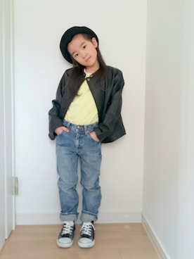 「ベルイエロー」｜「アイテム（ハンチング/ベレー帽）」を使った、erimomoさん（キッズ・110cm）の春コーディネート
