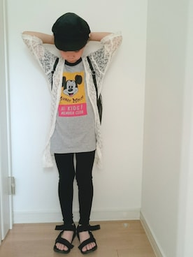「AZUL by moussy（アズールバイマウジー）のアイテム（キャスケット）」を使った、erimomoさん（キッズ・120cm）の夏コーディネート