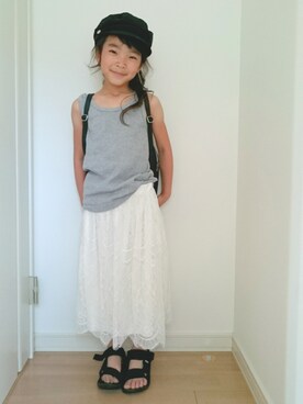 「AZUL by moussy（アズールバイマウジー）のアイテム（キャスケット）」を使った、erimomoさん（キッズ・120cm）の夏コーディネート
