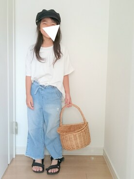 「AZUL by moussy（アズールバイマウジー）のアイテム（キャスケット）」を使った、erimomoさん（キッズ・120cm）の夏コーディネート