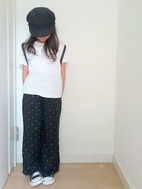 「AZUL by moussy（アズールバイマウジー）のアイテム（キャスケット）」を使った、erimomoさん（キッズ・120cm）の夏コーディネート
