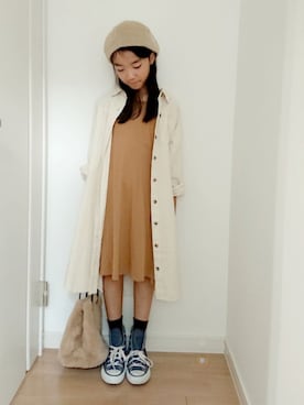 「秋のカフェオレコーデ」｜「アイテム（シャツワンピース）」を使った、erimomoさん（キッズ・129cm）の秋コーディネート