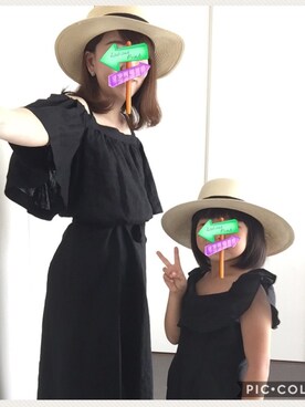 「カンカン帽」｜「アイテム（つなぎ/オールインワン）」を使った、かんなさん（キッズ・120cm）の夏コーディネート