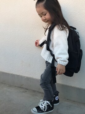 「アイテム（バックパック/リュック）」を使った、mimiさん（キッズ・90cm）の冬コーディネート