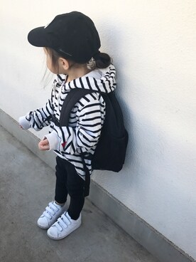 「アイテム（バックパック/リュック）」を使った、mimiさん（キッズ・90cm）の冬コーディネート