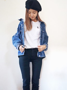 「ミッキーT」｜「アイテム（デニムジャケット）」を使った、m13at0さん（レディース・157cm）の秋コーディネート