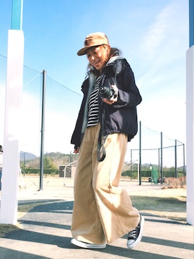 「archives（アルシーヴ）のアイテム（ミリタリージャケット）」を使った、きゃのさん（レディース・155cm）の冬コーディネート