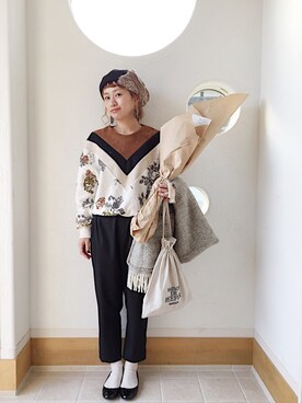 「スエット」｜「アイテム（ハンチング/ベレー帽）」を使った、きゃのさん（レディース・155cm）の冬コーディネート