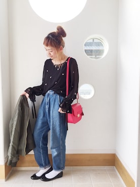 「archives（アルシーヴ）のアイテム（MA-1）」を使った、きゃのさん（レディース・155cm）の冬コーディネート