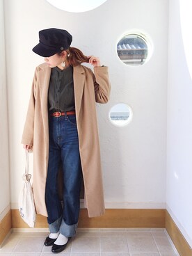 「archives（アルシーヴ）のアイテム（キャスケット）」を使った、きゃのさん（レディース・155cm）の冬コーディネート