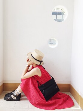 「フレッドペリー」｜「アイテム（ワンピース/ドレス）」を使った、きゃのさん（レディース・155cm）の夏コーディネート