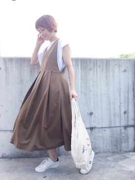 「フレッドペリー」｜「アイテム（ワンピース/ドレス）」を使った、きゃのさん（レディース・155cm）の夏コーディネート