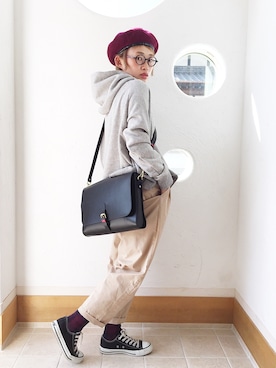 「フレッドペリー」｜「アイテム（ハンチング/ベレー帽）」を使った、きゃのさん（レディース・155cm）の秋コーディネート