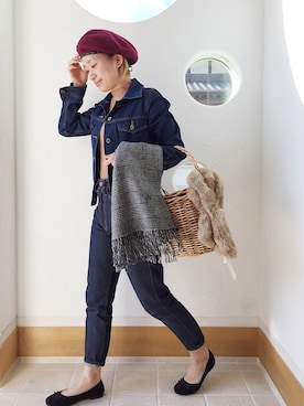 「フレッドペリー」｜「アイテム（デニムジャケット）」を使った、きゃのさん（レディース・155cm）の秋コーディネート