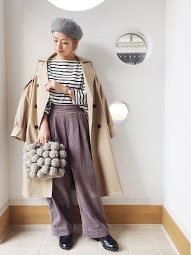 「フレッドペリー」｜「アイテム（トレンチコート）」を使った、きゃのさん（レディース・155cm）の秋コーディネート