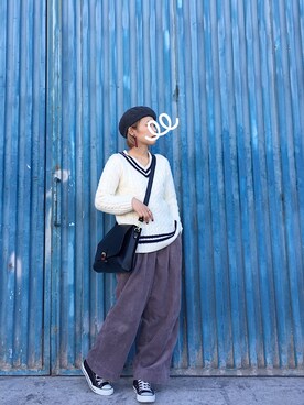 きゃのさんの「コーデュロイワイドパンツ(2017FW)」を使ったコーディネート