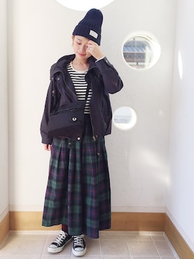 「archives（アルシーヴ）のアイテム（ミリタリージャケット）」を使った、きゃのさん（レディース・155cm）の秋コーディネート