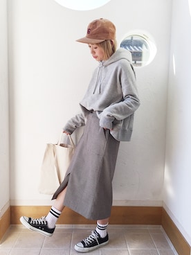 「フレッドペリー」｜「アイテム（キャップ）」を使った、きゃのさん（レディース・155cm）の秋コーディネート