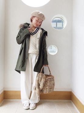 「FRED PERRY（フレッドペリー）のアイテム（モッズコート）」を使った、きゃのさん（レディース・155cm）の冬コーディネート