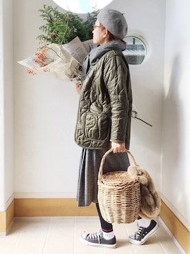 「FRED PERRY（フレッドペリー）のアイテム（モッズコート）」を使った、きゃのさん（レディース・155cm）の冬コーディネート