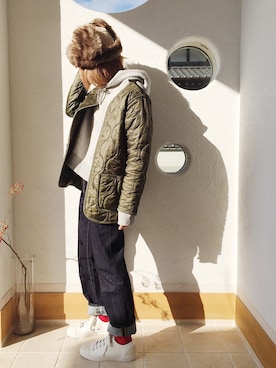 「FRED PERRY（フレッドペリー）のアイテム（モッズコート）」を使った、きゃのさん（レディース・155cm）の冬コーディネート