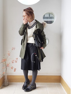「FRED PERRY（フレッドペリー）のアイテム（モッズコート）」を使った、きゃのさん（レディース・155cm）の冬コーディネート