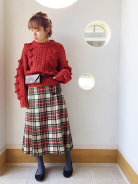 「ボリュームニット」｜「アイテム（バレエシューズ）」を使った、きゃのさん（レディース・155cm）の冬コーディネート