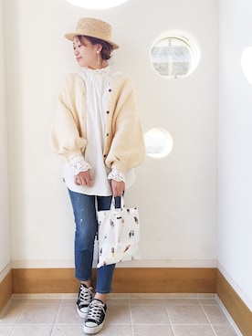 「index（インデックス）のアイテム（ハット）」を使った、きゃのさん（レディース・155cm）の春コーディネート