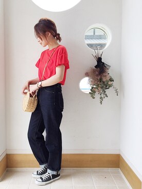 「CONVERSE（コンバース）のconverse（コンバース） ALL STAR OX（オールスターOX）（スニーカー）」を使った、きゃのさん（レディース・155cm）の夏コーディネート