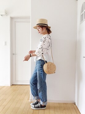 「CONVERSE（コンバース）のconverse（コンバース） ALL STAR OX（オールスターOX）（スニーカー）」を使った、きゃのさん（レディース・155cm）の夏コーディネート