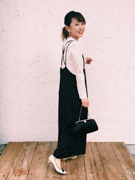 「ドットパンツ」｜「アイテム（オールインワン・サロペット）」を使った、きゃのさん（レディース・155cm）の夏コーディネート