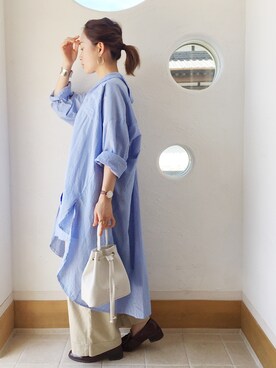 「ワイドシルエット」｜「アイテム（アナログ腕時計）」を使った、きゃのさん（レディース・155cm）の夏コーディネート