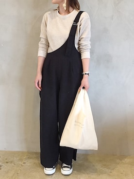 「アシンメトリー」｜「アイテム（サロペット/オーバーオール）」を使った、きゃのさん（レディース・155cm）の夏コーディネート