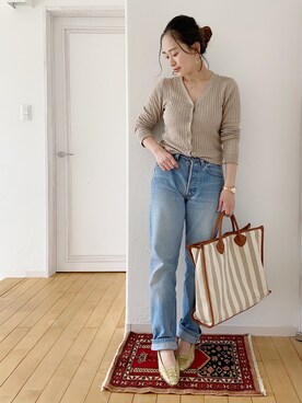 「ビッグトート」｜「アイテム（アクセサリー）」を使った、きゃのさん（レディース・155cm）の春コーディネート
